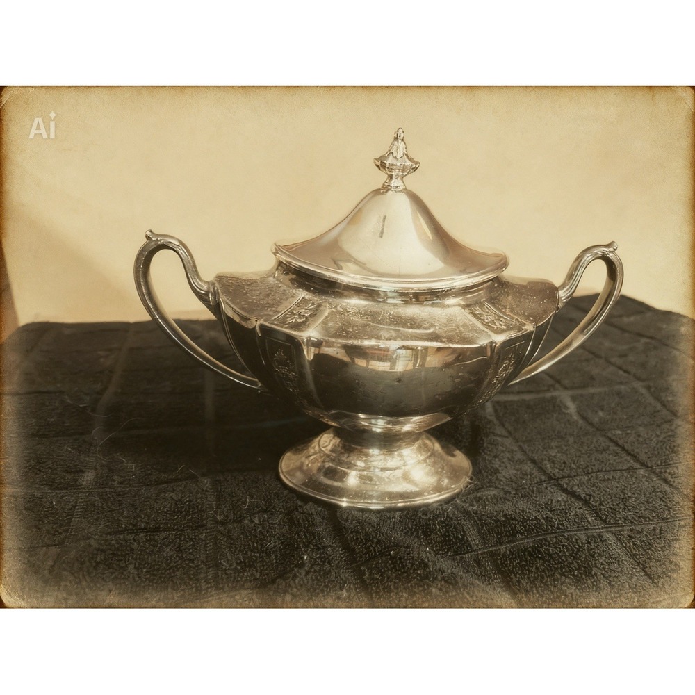 Vintage 1847 Rogers Bros Silver Played Footed Sugar Bowl W/Lid [V]